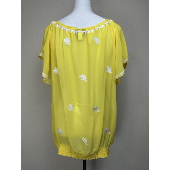 Torrid Yellow Smocked Floral Chiffon Short Sleeve Blouse Plus Size 1 - Picture 6 of 14